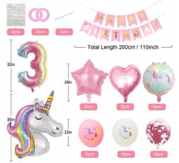 0-9 years old Birthday Decorations Unicorn Birthday Party Supplies Kit for Baby Shower Birthday Party unicorn theme party