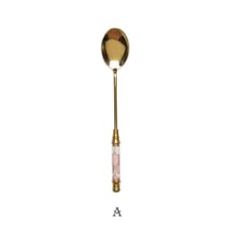 Stainless Steel Dessert Spoon Ceramic Long Handle Icecream Spoon Teaspoon Gold Coffee Cake Fruit Milk Spoon Kitchen Tableware