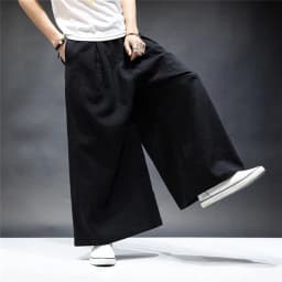 Plus Size M L-7XL Vintage Casual Elastic Waist Pockets Joggers Japan Style Men's Cotton Linen Wide Leg Pants Retro Loose Trouser