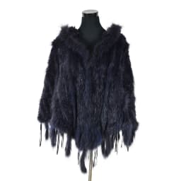 CK708 Real Knitted Rabbit Shawl Poncho Stole With Tassels Shrug Cape Robe Tippet Wrap With Raccoon Fur Collar Women