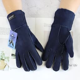 Women's Thickened Winter Sheepskin Fur Gloves Windproof Warm Outdoor Motorcycle Riding Color Leather Finger Gloves