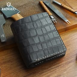 Men Short Leather Wallet Handmade Genuine Leather Card Holder Wallets For Male With Crocodile Pattern Unique Retro Design Purse