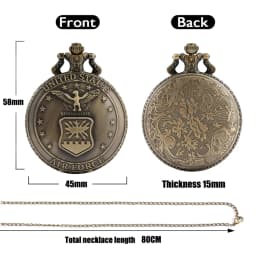 Retro Bronze Air Force Eagle Stars United State Quartz Antique Pendant Chain Pocket Watch Military Souvenir Gifts for Men Women