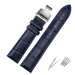 Genuine Leather Bracelet Dark Blue Color Watch Strap Butterfly Clasp Watchband Sized in 16mm 18mm 20mm 21 22mm 23mm Watch Band