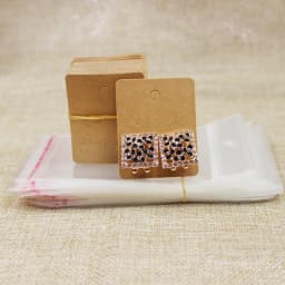 50pc Paper Stud Earring Card 5x4cm Brown/White DIY Jewelry Package Small Pendant Necklace Display Blank Card