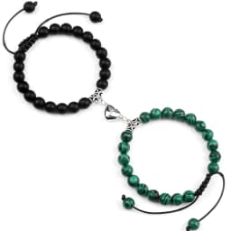 Hot Couple Distance Bracelets 2pcs/set Natural Stone Beads Braided Bracelet Lovers Heart Magnet Adjustable Bangle Friend Jewelry