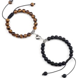 Hot Couple Distance Bracelets 2pcs/set Natural Stone Beads Braided Bracelet Lovers Heart Magnet Adjustable Bangle Friend Jewelry