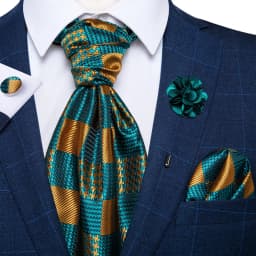 Classic Wedding Ascot Tie For Men Yellow Gold Red Paisley Floral Scarf Neck Tie Brooch Pin Set Cravat Ascot Tie For Banquet
