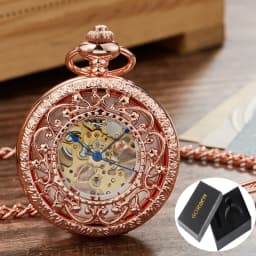 2026 Mechanical Pocket Watch Steampunk Pendent Chains Gold Skeleton Hand-winding Fob Watch Men Women Xmas gifts