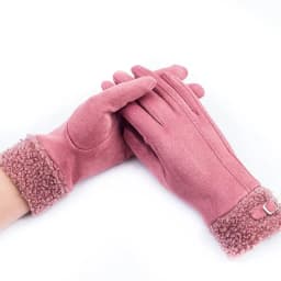 Winter Suede Leather Internal Plush Thicken Touch Screen Driving Gloves Woman's Outdoor Riding Belt Embroidery Warm Gloves R28