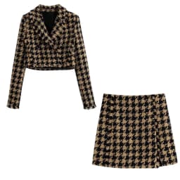 Klacwaya Tweed Set woman Two-Pieces Chic Plaid Suits With Skirt Women Autumn 2021 High-Waisted Skirt Cropped Blazer Sets