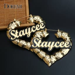 DOREMI Trendy Acrylic Custom Name Earrings Stainless Bamboo Hip Hop Round Earring Female Personality Color Acrylic Earrings Gift