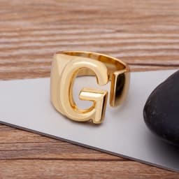 Trendy Hollow A-Z Letter Gold Color Adjustable Opening Ring Initials Name Alphabet Female Chunky Wide Party Wedding Jewelry