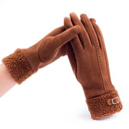 Winter Suede Leather Internal Plush Thicken Touch Screen Driving Gloves Woman's Outdoor Riding Belt Embroidery Warm Gloves R28
