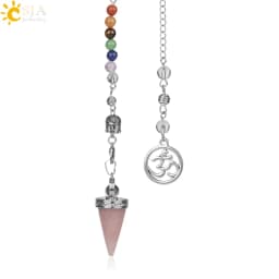 CSJA Natural Stone Cone Pendulums Crystal 3D Buddha 7 Chakras Chain Reiki Pendulum for Dowsing Pendule Radiestesia Pendulo G251