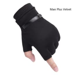 Man Women Winter Keep Warm Plus Velvet Thicken Thin Outdoor Sports Climb Cycling Drive Fitness Half Finger Tactical Gloves Suede