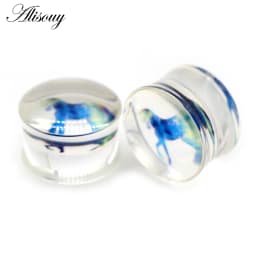 Alisouy 2pcs Wolf Fish Flower Feather Transparent Acrylic Ear Plugs Expanders Tunnels Strechers Earring Piercing Body Jewelry