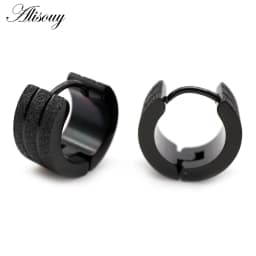 Alisouy 2pcs New Frosted Scrub Groove Ear Earring Stainless Steel Small Circle Hoop Earrings for Women Men Punk Piercing Jewelry