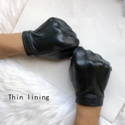 Unlined Gloves Wrist Button Sheep Leather Touch Screen Winter Gloves For Men Black Thin Lining Genuine Leather