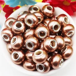 10Pcs Pink Color Smooth Surface European Resin Murano Large Hole Spacer Beads Charms for Bracelet DIY Craft Bracelet Necklace