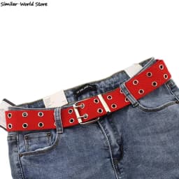 Harajuku Wide Belt Canvas Web Double Grommet Hole Buckle Belt Female Male Hot Waist Strap Belts for Women Men Jeans