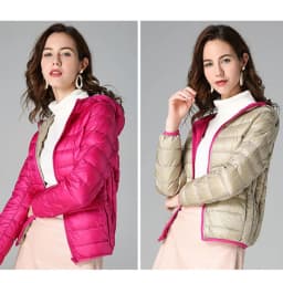 Women Ultra Light 90% Duck Down Jacket Hooded Jackets Long Sleeve Double Side Wear Reversible Lightweight Warm Coats