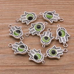 10PCS 13*22mm Fatima Hamsa Hand 10 Color Evil Eye Spacer Bead Connector For DIY Bracelets Necklace Jewelry Handmade Making