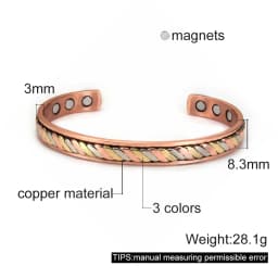 Pure Copper Magnetic Bracelet Benefits 8.3mm Adjustable Cuff High Magnet Bangles Arthritis Pain Relief Energy Jewelry Female