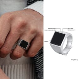 Ring for Men, Stainless Steel Square Signet Ring, Black Enamel Men's Pinky Rings,Gents Jewelry