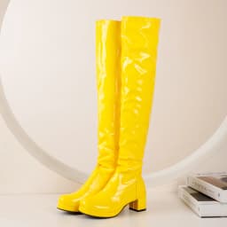 Orange Oversized Patent Leather Thick-Heeled Over-The-Knee Boots Green Bright Leather Boots Purple Mid-Heeled Boots Yellow Red