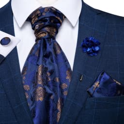 Classic Wedding Ascot Tie For Men Yellow Gold Red Paisley Floral Scarf Neck Tie Brooch Pin Set Cravat Ascot Tie For Banquet