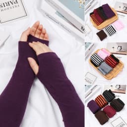 1 Pair Striped Soft Mitten Knitted Elbow Gloves Long Glove Fingerless Cotton Classic Wristband Arm Cover Sleeve For Women Girls
