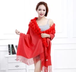 20 Colors Triangle Real Rabbit Fur Ball Shawl Wraps Winter Women Cashmere Tassel Cape Pompon Cloak Lady Mum Gift Casaco Feminino