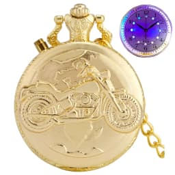LED Flash Luminous Vintage Dial Quartz Pocket Watch Chain Bronze Carved Steam Train Steampunk Motor Railway Retro FOB Clock Hour