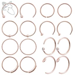 ZS 6-34pcs/Lot Heart Round Nose Piercing Ring Set Stainless Steel Crystal Nose Stud Pack L Shape Nose Nails Piercing Jewelry 20g