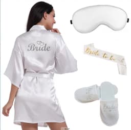 4pc set of glitter gold bride satin short bride robe slippers bridal sash peignoir women Bridal Party 2019 kimono robe