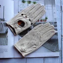 Women's Summer Full Finger Leather Gloves Breathable Single-Layer Sheepskin Fashionable Short Motorcycle Riding Gloves
