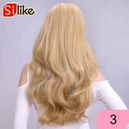 Silike 24Inch Synthetic Wavy 3/4 Half Wig Long Hair Extensions Ombre Blonde Capless Wigs Hair Clips Extension For Women 210g