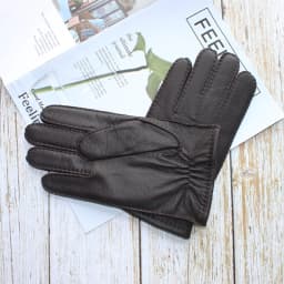 Men's new deerskin gloves touch screen hand sewn stylish corrugated wool knit lined warm driving leather gloves