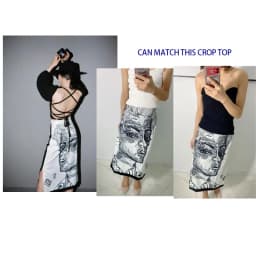 gestring Women Skirt Long Split Print Character High Waist Skirts Color Matching Vintage All Macth Spring Summer Skirts 2021