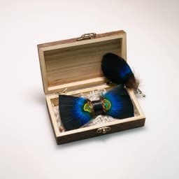 EASTEPIC Handmade Feather Bow Tie Brooch Wooden Box Set Men's Exquisite Accessories for Wedding Party Birthday Gift Necktie