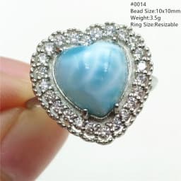 Natural Blue Larimar Adjustable Ring 925 Sterling Silver Larimar Gemstone Women Men Water Pattern AAAAA