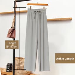 Slacks Women's Loose Summer Pants Soft Ice Silk Ankle-Length Black Wide Leg Pants Grey Khaki Women High Waisted Trousers