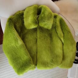 Winter Turn down Collar Lapel Hairy Shaggy Soft Faux Fur Coat Green Women Long Sleeve Furry Fur Warm Jacket Short Outerwear