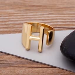 Trendy Hollow A-Z Letter Gold Color Adjustable Opening Ring Initials Name Alphabet Female Chunky Wide Party Wedding Jewelry