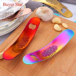 2in1 Gold Stainless Steel Garlic Press Crusher Cooking Tools Kitchen Gadgets Home Metal Bottle opener чеснокодавка Пивной штопор