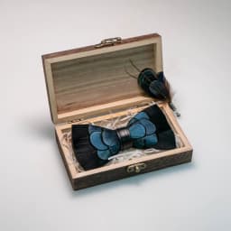 EASTEPIC Handmade Feather Bow Tie Brooch Wooden Box Set Men's Exquisite Accessories for Wedding Party Birthday Gift Necktie
