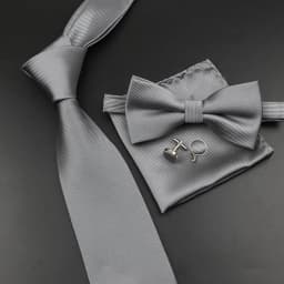 New Men's Tie Bowtie Set Luxury Business Worker Blue Black Solid Color Silk Polyester Jacquard Woven Necktie Suit Wedding Party