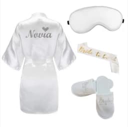4pc set of bride robe eyemask slippers sash bridesmaid kimono wedding bridal party Bachelorette bathrobe getting ready robes