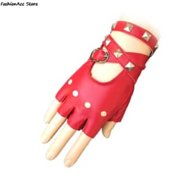 Unisex Fingerless Driving PU Leather Gloves Black Red White Motor Punk Cool Rivet Sexy Disco Dancing Rock-and-roll
